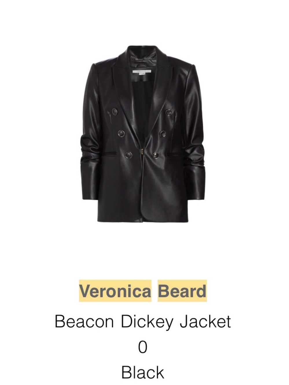 Veronica Beard Black Double-Breasted Faux-Leather Blazer